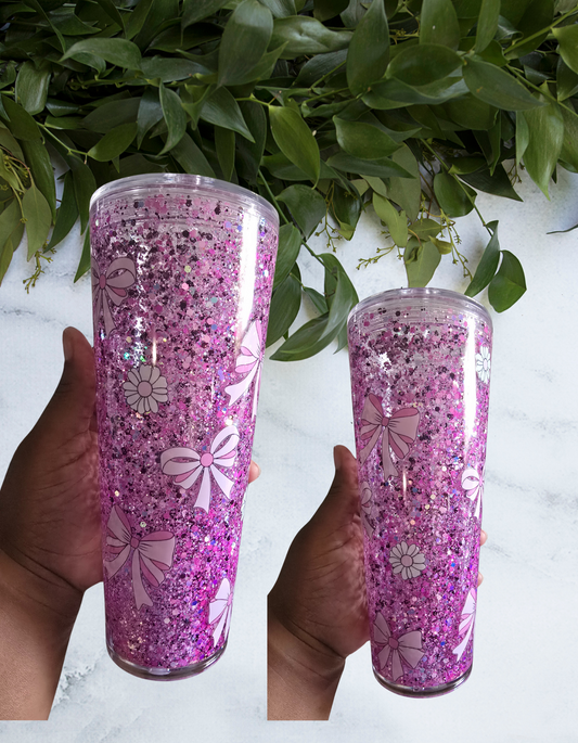 Bows & Flowers Coquette Acrylic Snowglobe Cup 24oz