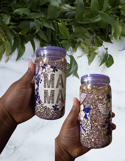 Purple Leopard Mama Acrylic Snowglobe Cup 16oz
