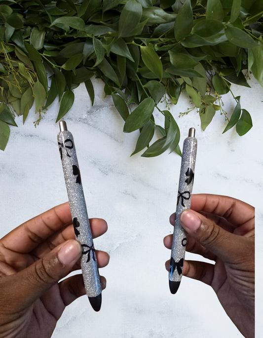 Silver Coquette Bow Glitter Pen