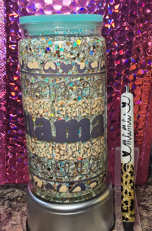 Leopard Mama Snowglobe Tumbler & Pen Set