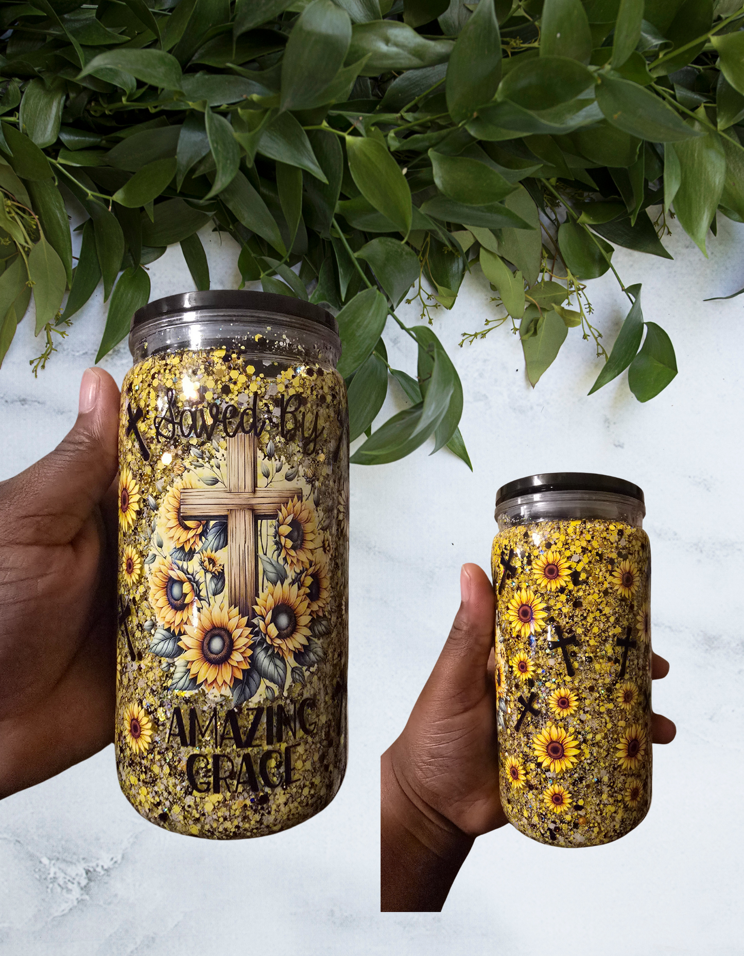 Amazing Grace Sunflower Acrylic Snowglobe Cup 16oz