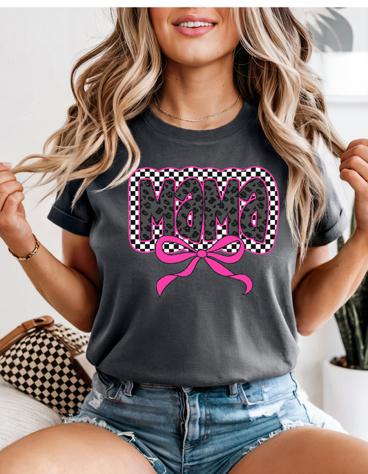Pink Retro Checkered/Leopard Mama Bow