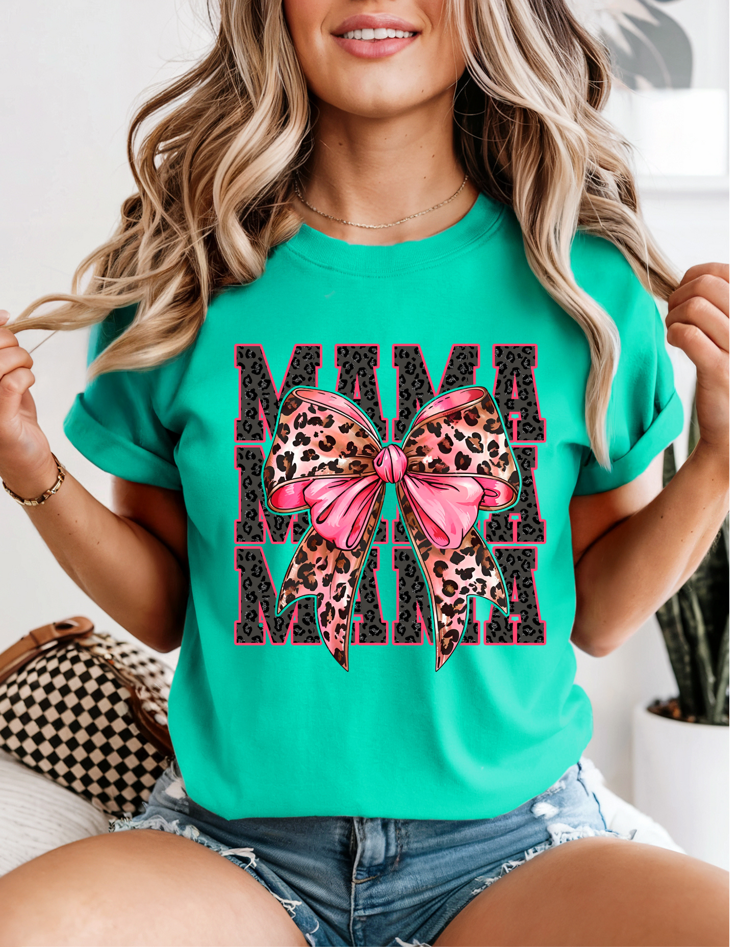 Leopard MAMA MAMA MAMA Pink Bow