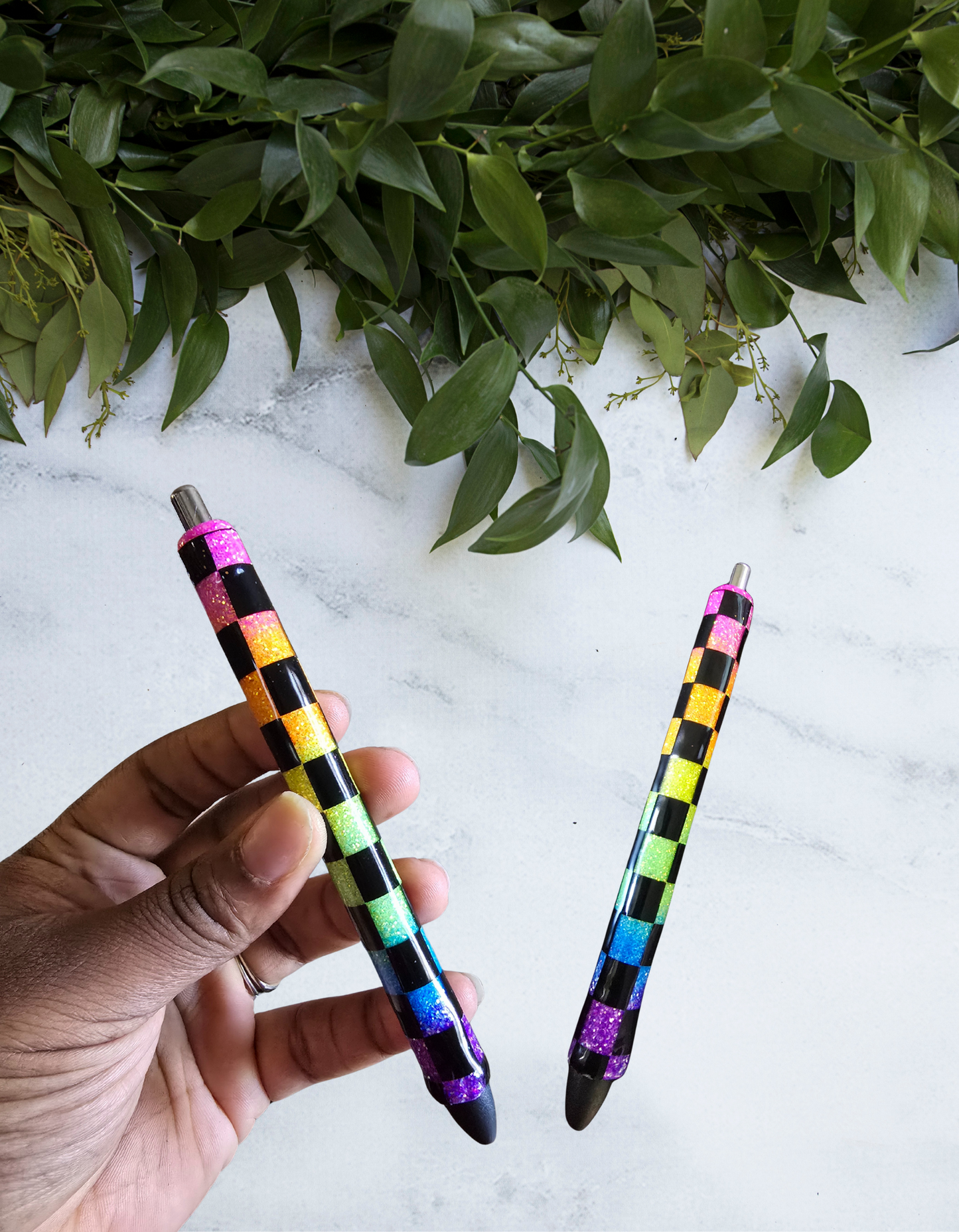 Rainbow Checkered Glitter Pen
